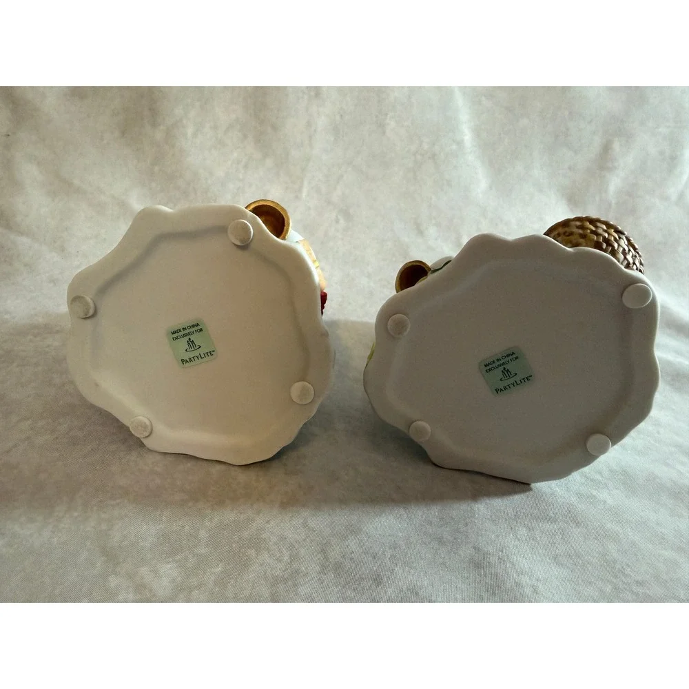 PartyLite Snowbell Snowman & Snowlady Christmas Candle Holders Ceramic Figurines